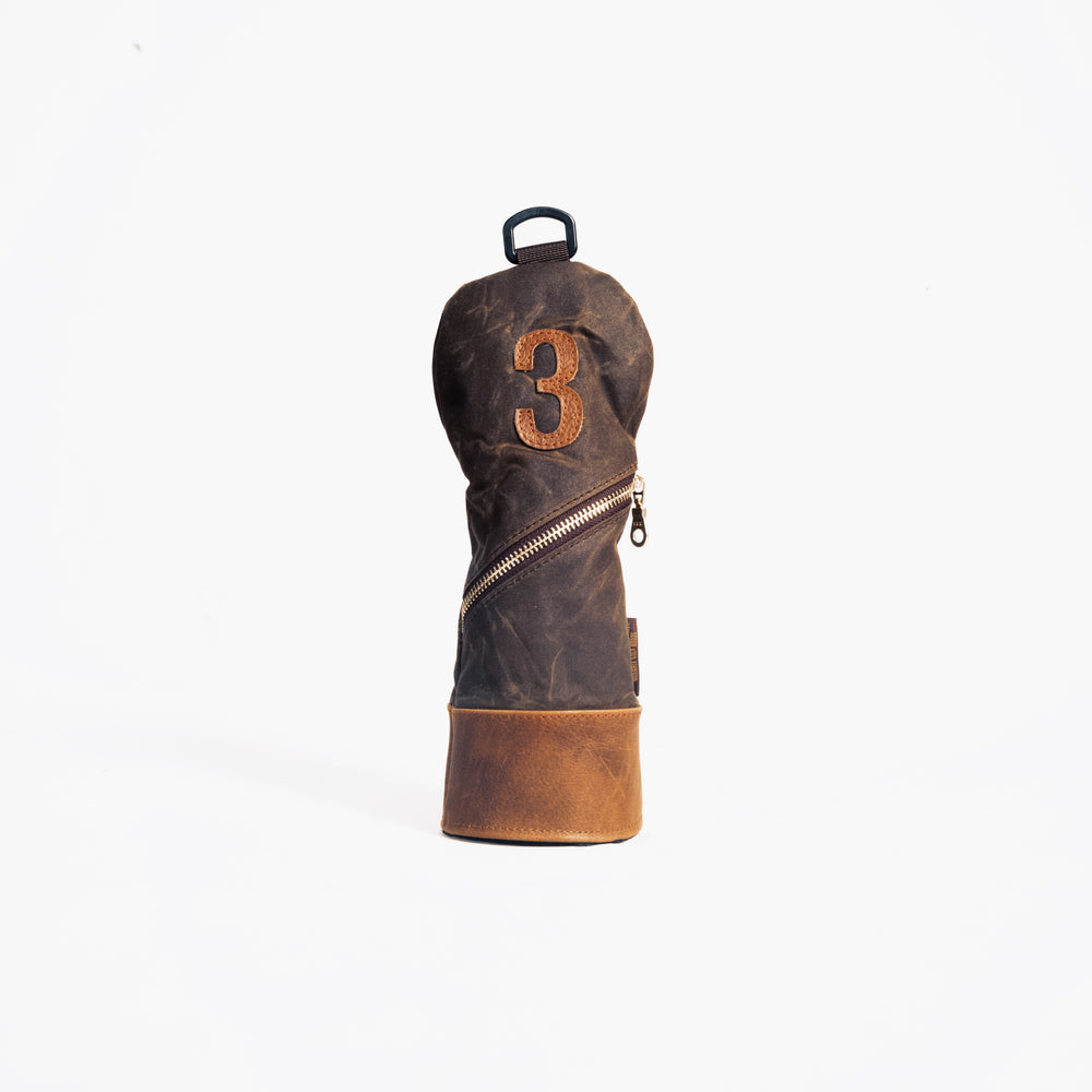 Waxed Canvas golf Headcover in Bourbon brown 3 fairway wood