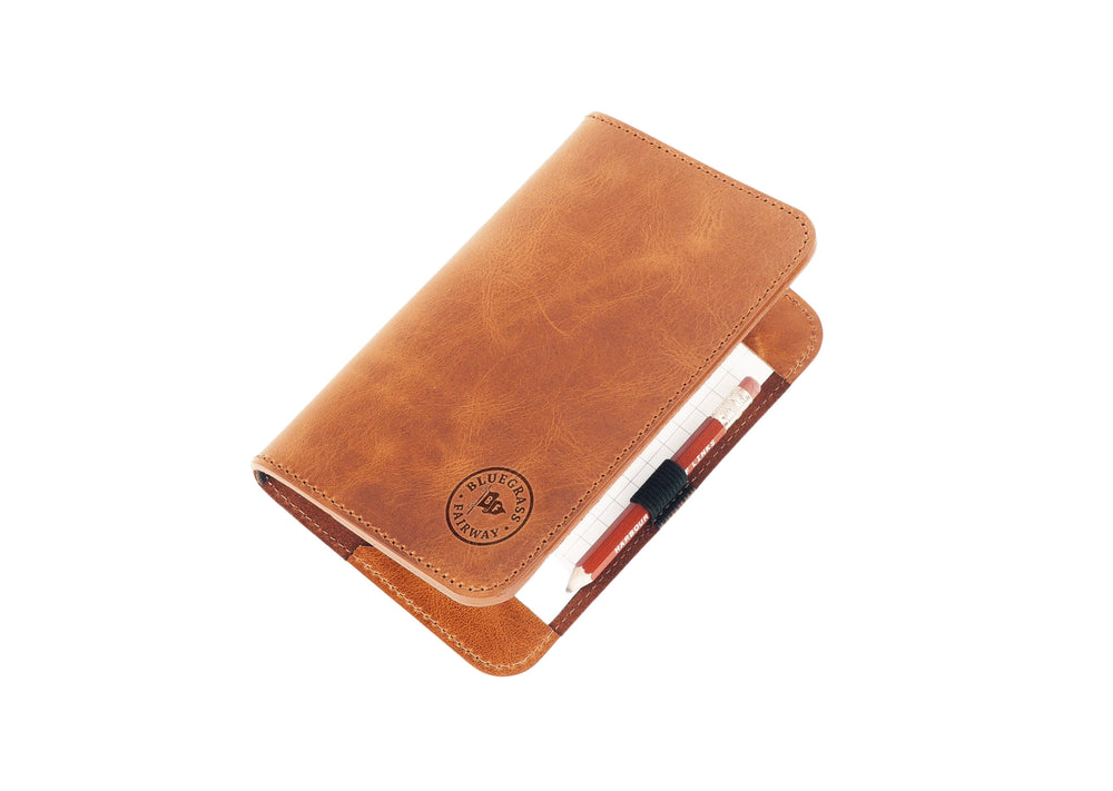 Leather Minimalist Golf Scorecard Holder in Vintage Tobacco Tan