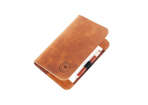 Leather Minimalist Golf Scorecard Holder in Vintage Tobacco Tan