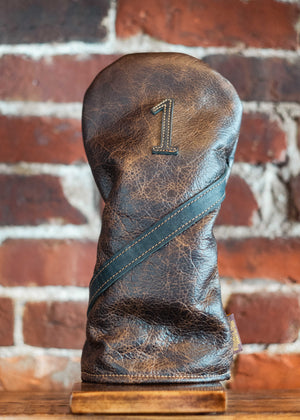 Single Barrel collection leather golf Headcover in  Cigar / Pueblo Navy