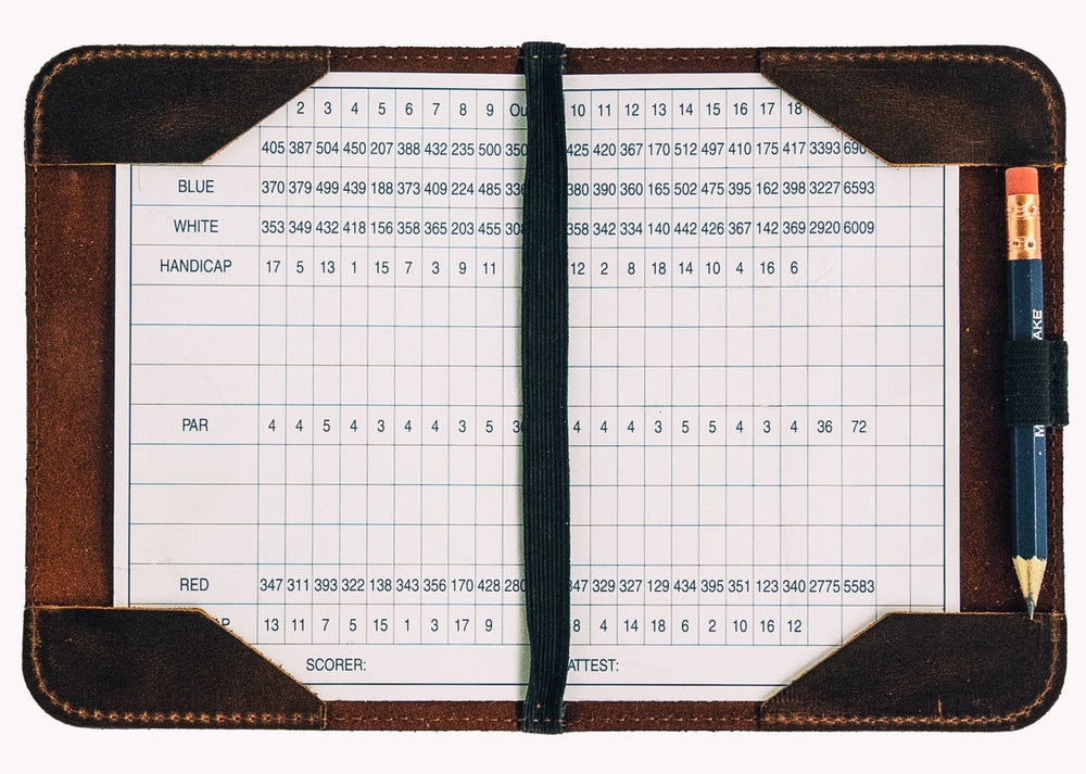 Handmade Leather Minimalist Golf Scorecard Holder in Buttero Chestnut