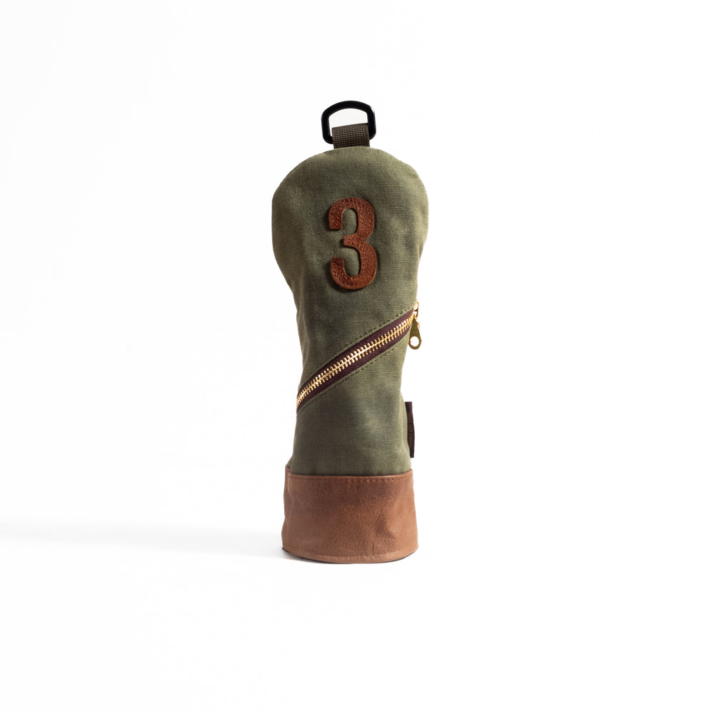 Waxed Canvas golf Headcover in Army Green 3 fairway wood